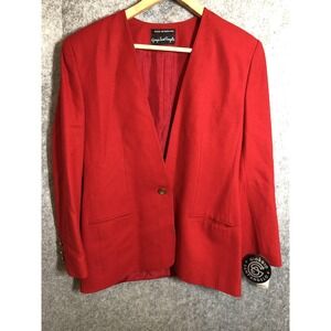 Vintage Giorgio Sant'Angelo Blazer Jacket Womens 12 Red Wool Collarless 90s